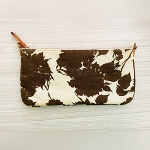 J.Crew brown floral linen blend clutch